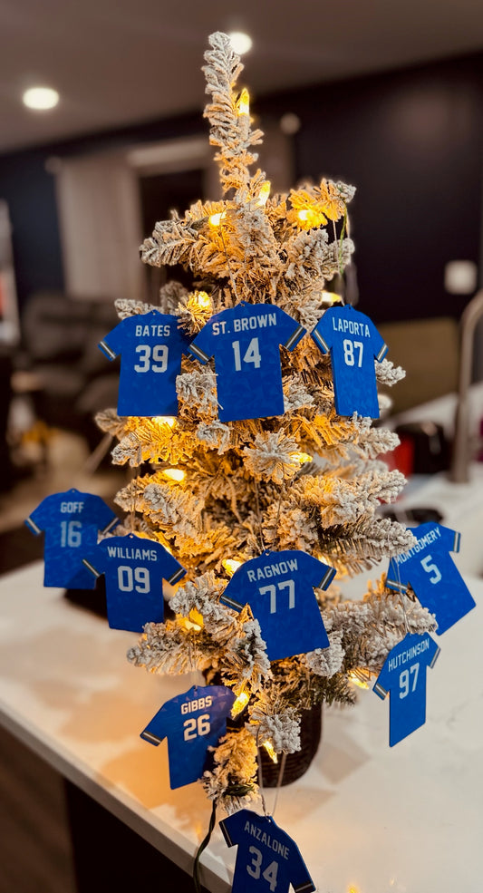 Detroit Lions Jersey Ornament – Custom Football Fan Christmas Decoration, Sports Team Holiday Decor