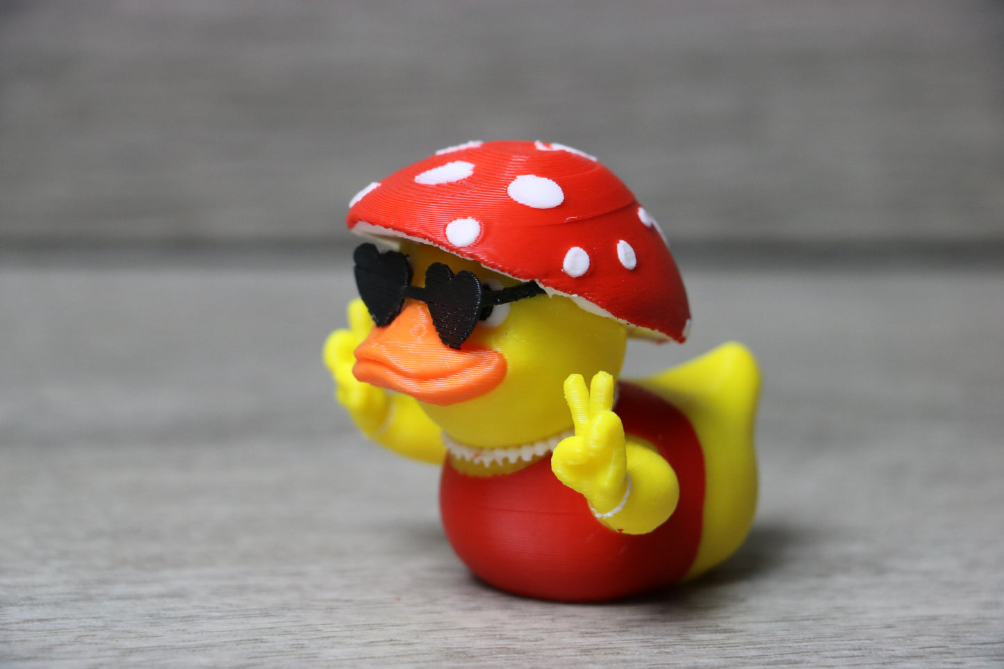 Mushroom Duck with Heart Glasses – Cottagecore, Hippie Gift, Jeep Duck Accessory