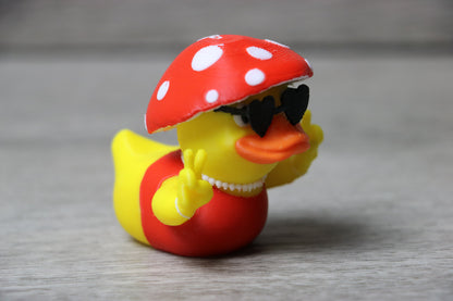 Mushroom Duck with Heart Glasses – Cottagecore, Hippie Gift, Jeep Duck Accessory