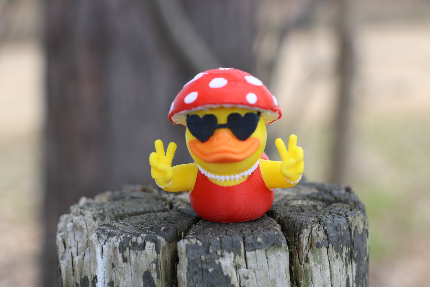 Mushroom Duck with Heart Glasses – Cottagecore, Hippie Gift, Jeep Duck Accessory