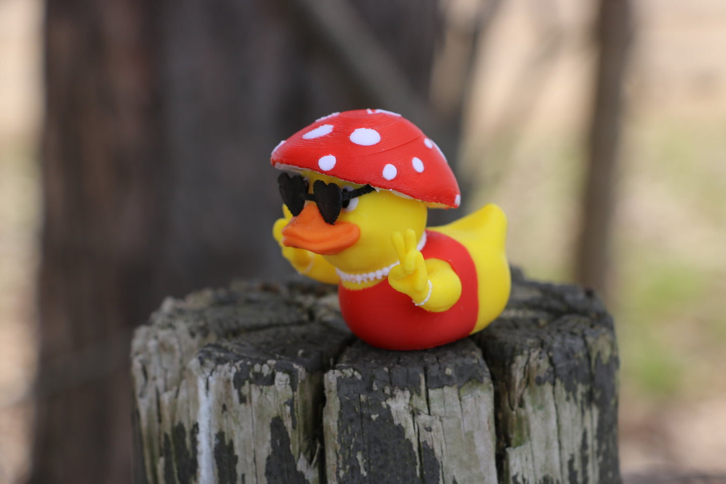 Mushroom Duck with Heart Glasses – Cottagecore, Hippie Gift, Jeep Duck Accessory