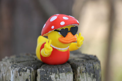 Mushroom Duck with Heart Glasses – Cottagecore, Hippie Gift, Jeep Duck Accessory