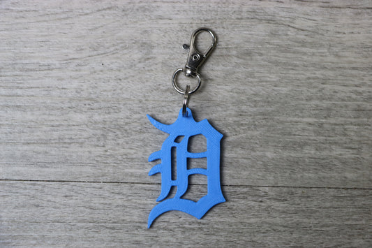 Old English D Keychain – Detroit Fan Gift, Handmade Pride Charm, Blue/White